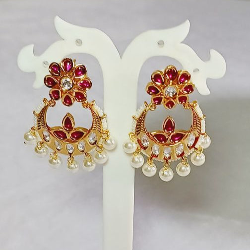 Red Ramya Kundan Chandbali Earrings