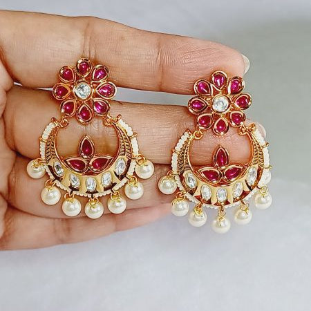 Red Ramya Kundan Chandbali Earrings