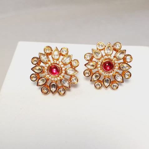 Red Reya Kundan Studs Earrings