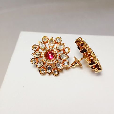 Red Reya Kundan Studs Gold