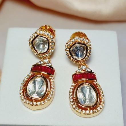 Red Kundan Roma Drop Earrings