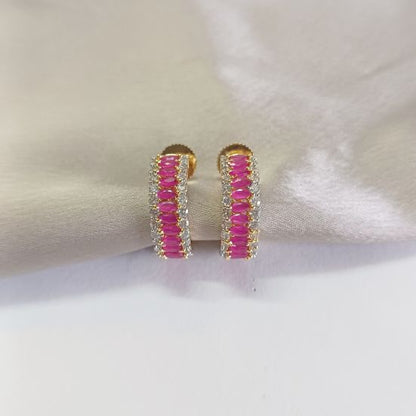 American Diamond Red Ushma Bali Earrings in Gold Finish