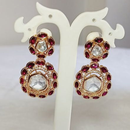 Red Varsha Kundan Drop Earrings