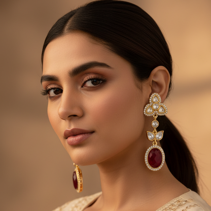 Red Kavya Kundan Dangler