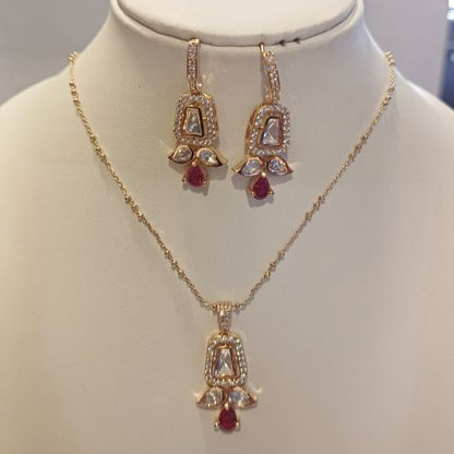 Red Pranvi Kundan Pendant Set