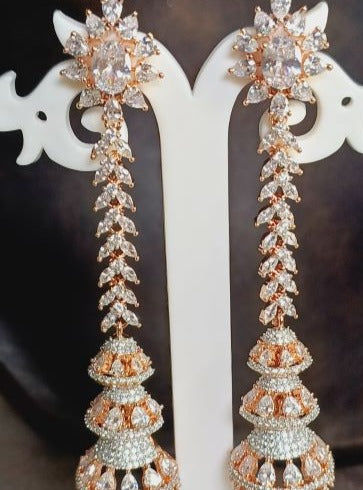 American Diamond Rose Gold Aarti Long Jhumki Earrings