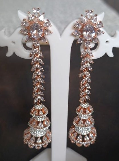 American Diamond Rose Gold Long Jhumki Earrings