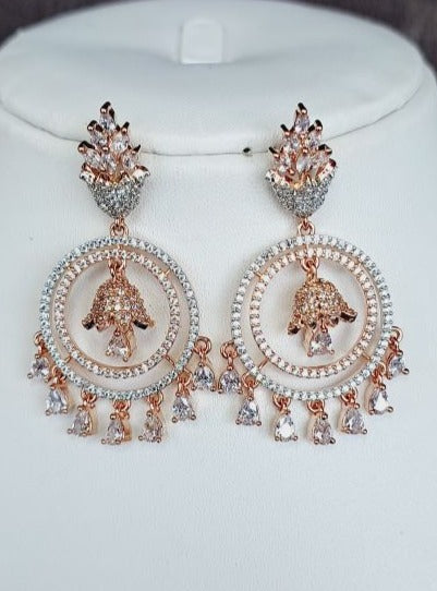 American Diamond Rose Gold Anika Chandbali Earrings