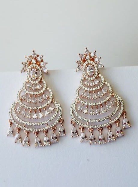 American Diamond Rose Gold Eliza Chandbali Earrings