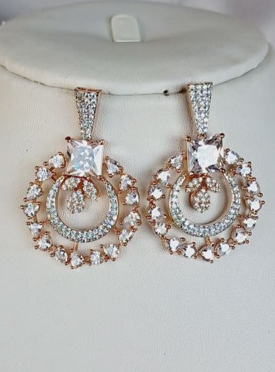 American Diamond Rose Gold Kamya Chandbali Earrings 