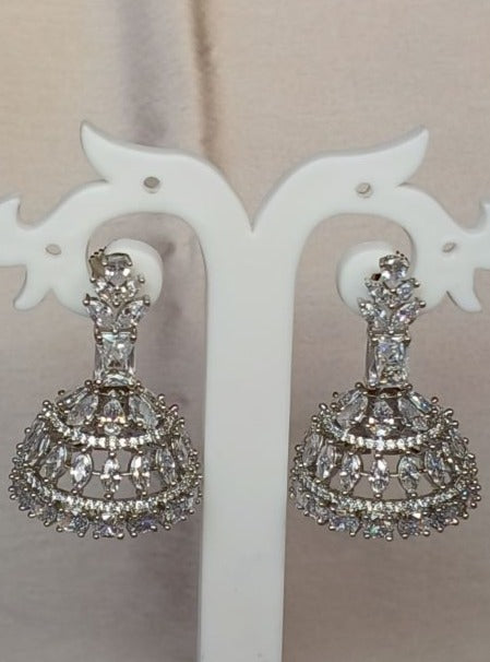 American Diamond Silver Aarin Jhumki Earrings