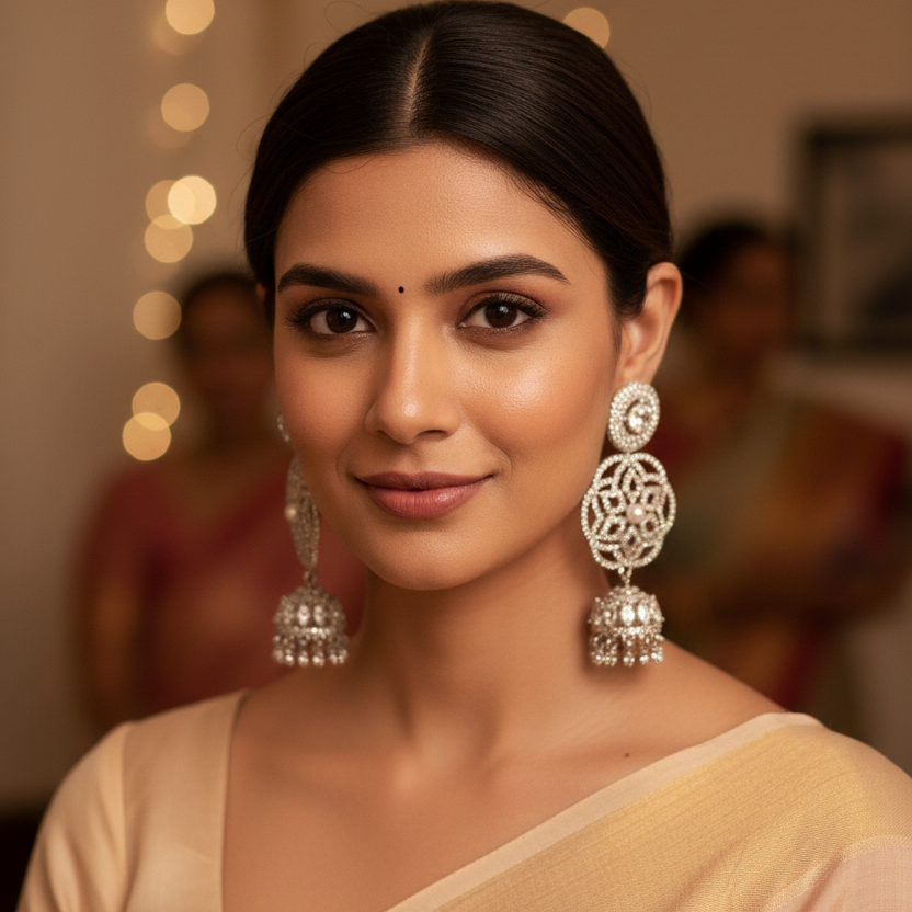 Silver Alonna Jhumkis