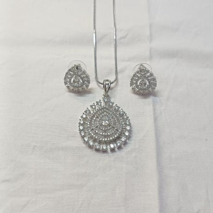 Silver Amra Diamond Pendant Set