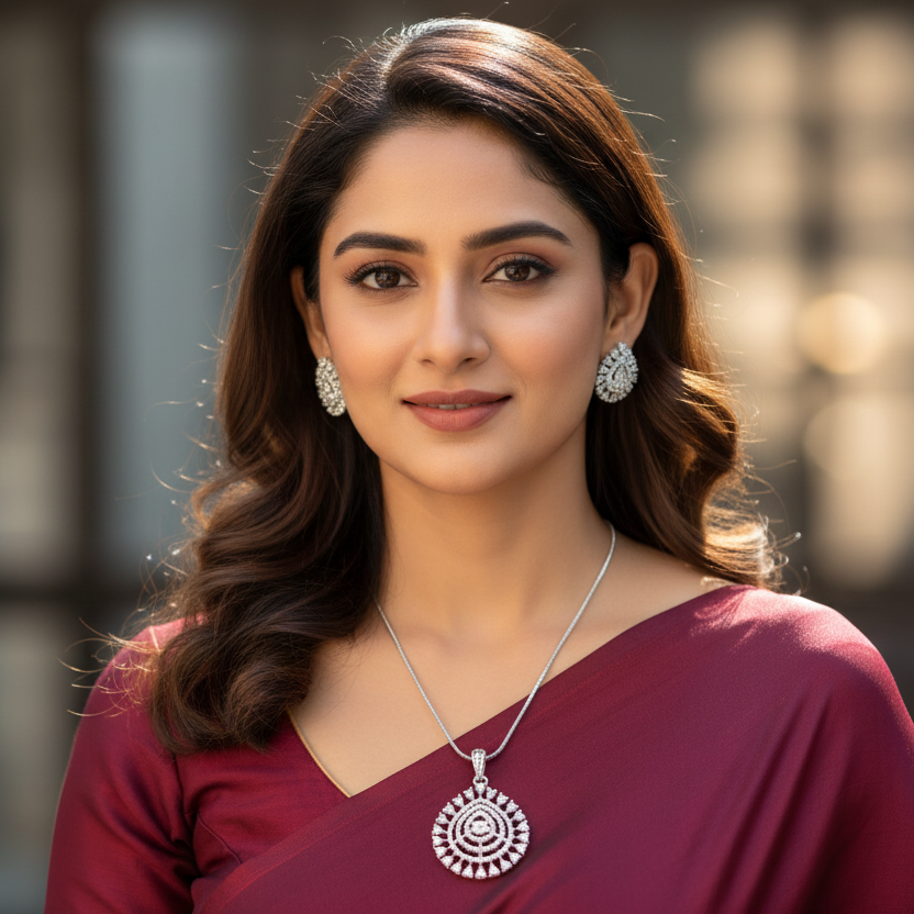 Silver Amra Diamond Pendant Set