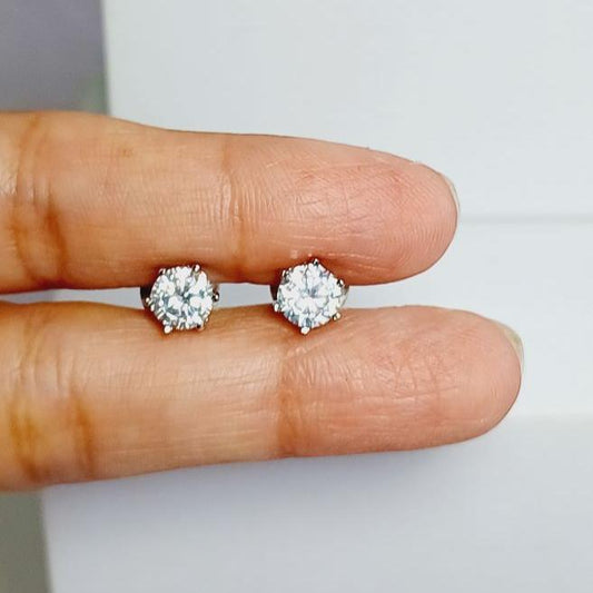 American Diamond Silver Anali Solitaire Studs Earrings