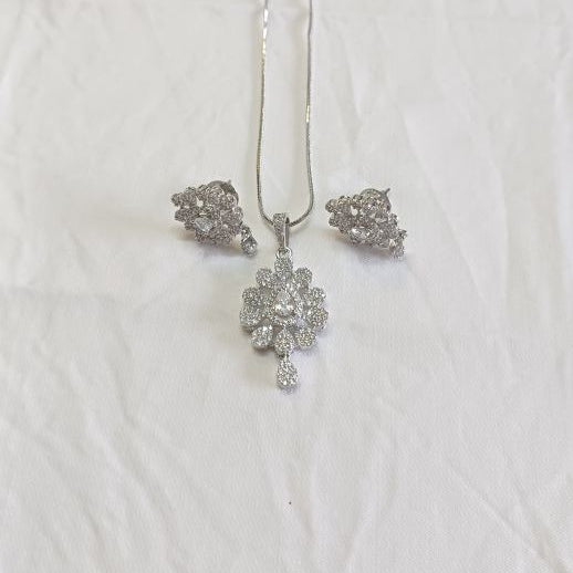 Silver Anyla Diamond Pendant Set