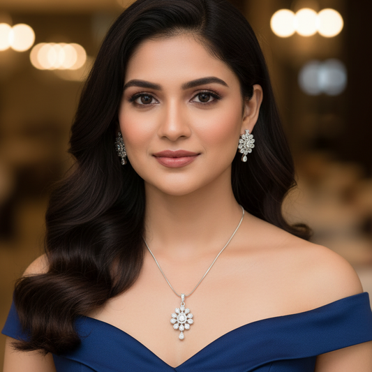 Silver Anyla Diamond Pendant Set