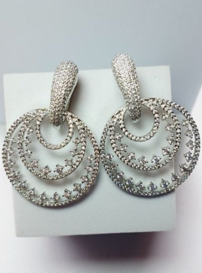 American Diamond Silver Arika Chandbali Earrings