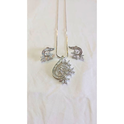 Silver Avika Diamond Pendant Set