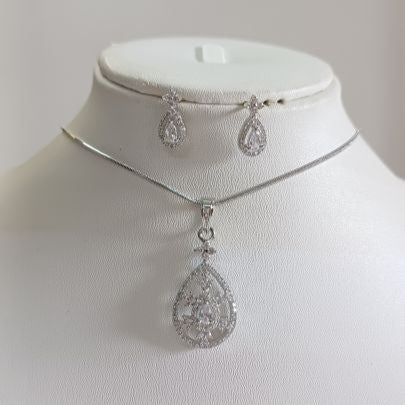 American Diamond Silver Babita Pendant Set 