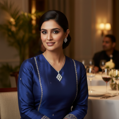 Silver Bahi Diamond Pendant Set