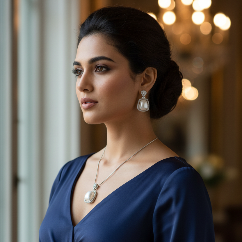 Silver Diva Diamond Pendant Set