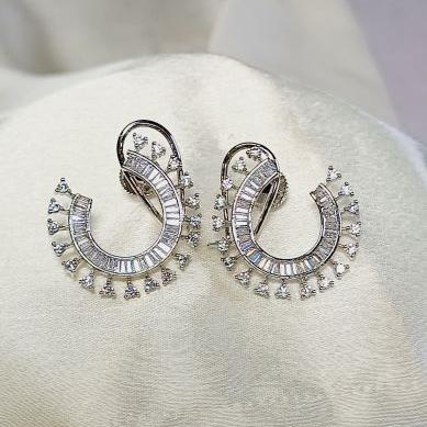 AD Silver Diya Studs Earrings