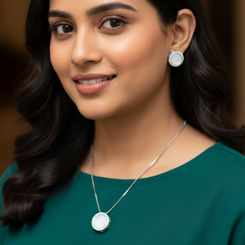 Silver Durva Diamond Pendant Set