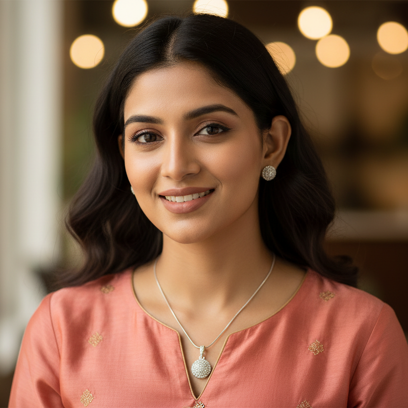 Silver Dyuti Diamond Pendant Set