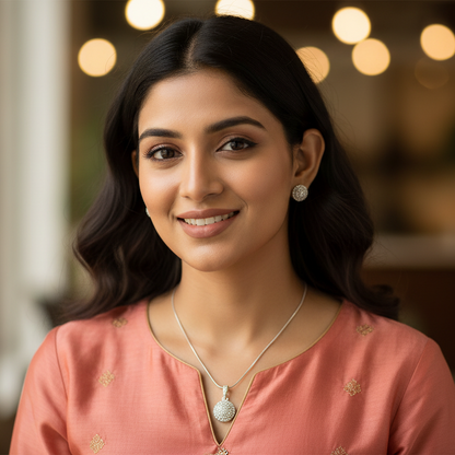 Silver Dyuti Diamond Pendant Set