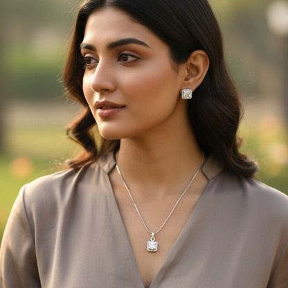 Silver Ekavali Diamond Pendant Set
