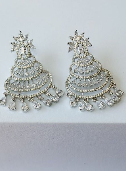 American Diamond Silver Eliza Chandbali Earrings