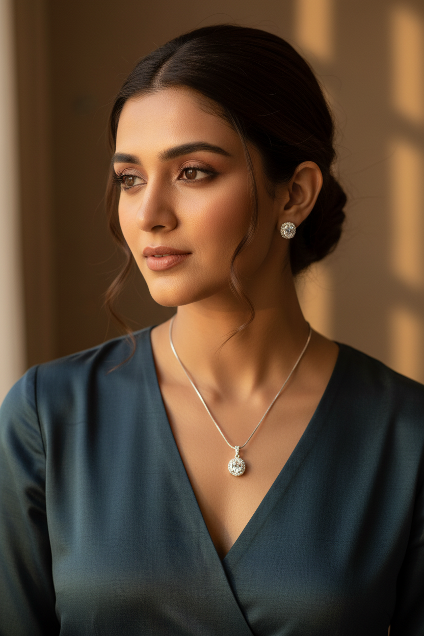 Silver Emie Diamond Pendant Set