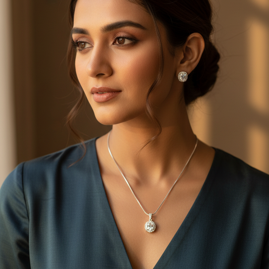Silver Emie Diamond Pendant Set