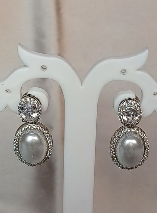 American Diamond Silver Feni Drop Earrings