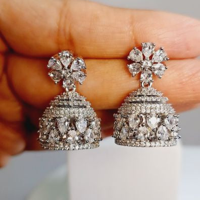 American Diamond Silver Ghena Jhumki Earrings