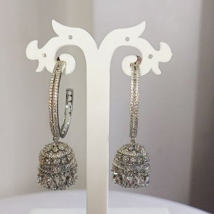 American Diamond Silver Indu Hoop Earrings 