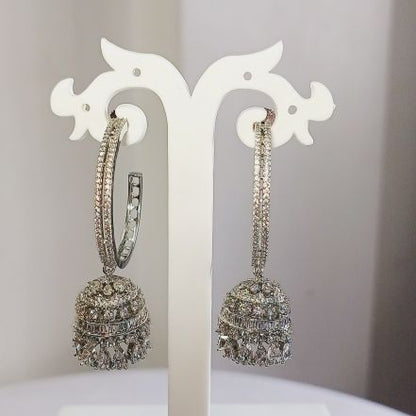 American Diamond Silver Indu Hoop Earrings 