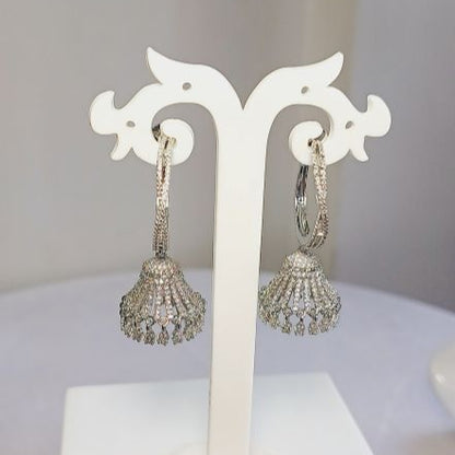 American Diamond Silver Jisha Hoop Jhumki Earrings