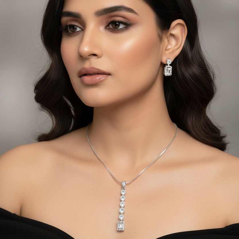 Silver Kayra Diamond Pendant Set