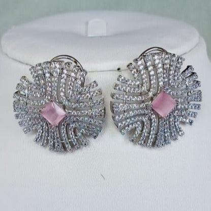 American Diamond Silver Lavanya Studs Earrings - Pink 