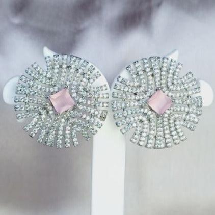 Silver Lavanya Studs - Pink