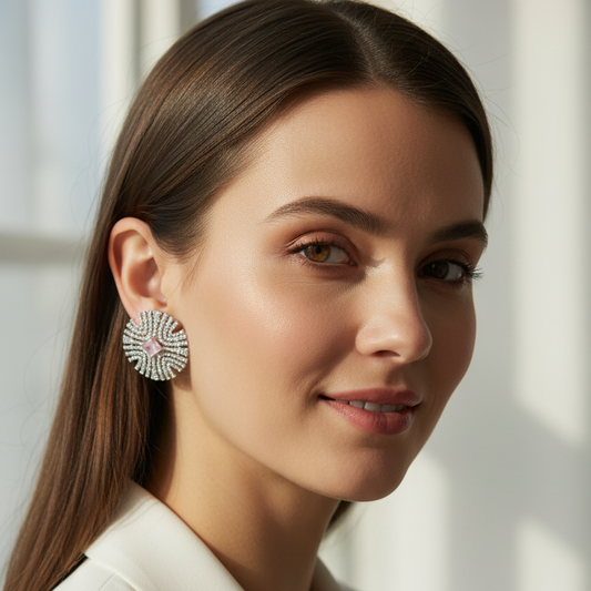 Silver Lavanya Studs - Pink