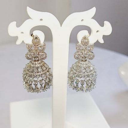 American Diamond Silver Lavina Jhumki Earrings
