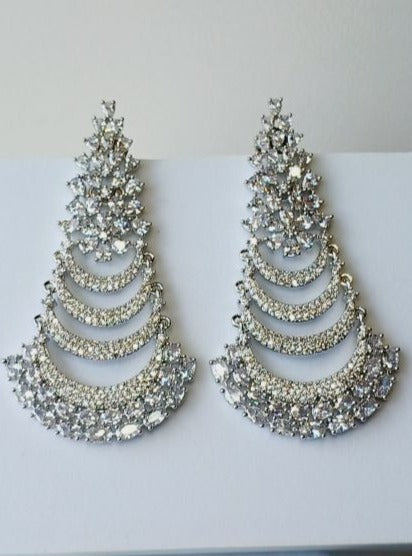 American Diamond Silver Laxmi Chandbali Earrings