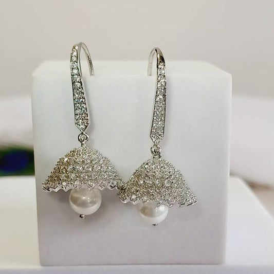 American Diamond Silver Mela Jhumki Earrings