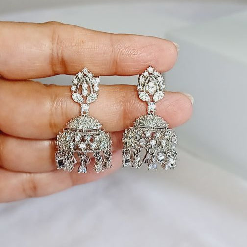 Silver Mina American Diamond Jhumki Earrings