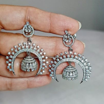 Silver Ovee Chandbali Jhumki