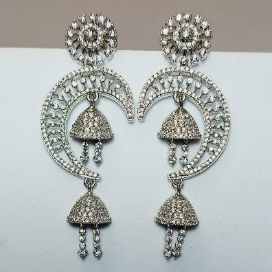 American Diamond Silver Pahal Jhumki Earrings
