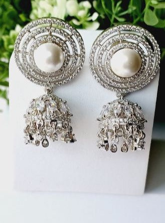 American Diamond Silver Palak Stud Jhumki